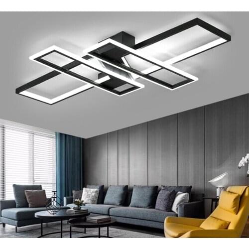 TRAZOS LED Ceiling Lights for Living Room Bedroom Kitchen Home Modern Ceiling Lamps Remote Control Black Rectangle Fixtures