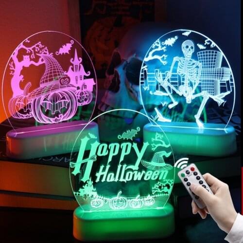 3D Halloween LED Lights Acrylic LED Night Light For Halloween Party Decoration Supplies Decorative Table Skull Lamp Ornaments