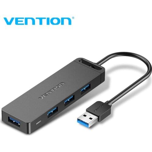Vention 4-Port USB 3.0 Hub with Power Supply 26+30 AWG 5Gbps Transmission Rate Male to Female Extension Connetion Light Design