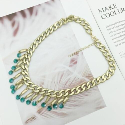 Vintage Gold Color Choker Necklaces Charm Crystal Tassel Statement Necklaces bijoux femme Women Accessories Jewelry Mrs win