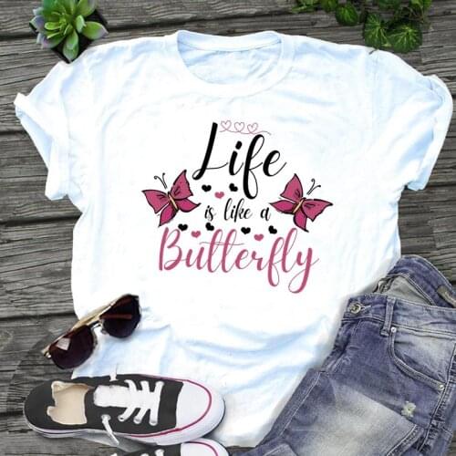 Women 90s Butterfly Love Letters New Graphic Cartoon Print Mujer Camisetas Kawaii Female Clothes Tops Tees Tshirt T-Shirt