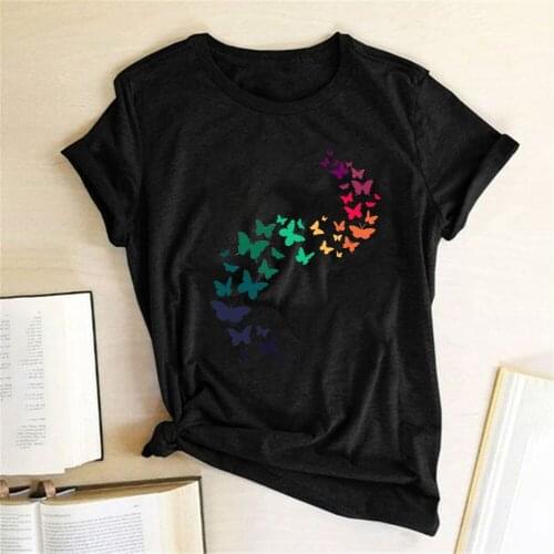 Femme 90s Lady Tops Tees Ropa Mujer Multicolor Butterfly Print Women Tshirt Short Sleeve Summer Cool T-Shirt
