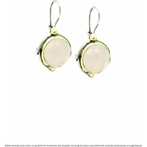 Silver Pink Quartz Stone Women Earrings