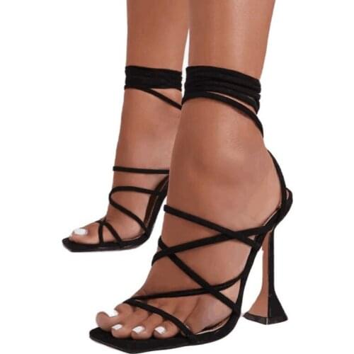Ankle Strap New Women High Heel Shoes Peep Toe Vogue Square Female Summer Sandals for Party Wedding Sexy Black Footwear