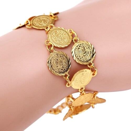 24K Gold Color Money Coin Bracelet Islamic Muslim Arab Coins Bracelet Women Men Middle Eastern Jewelry