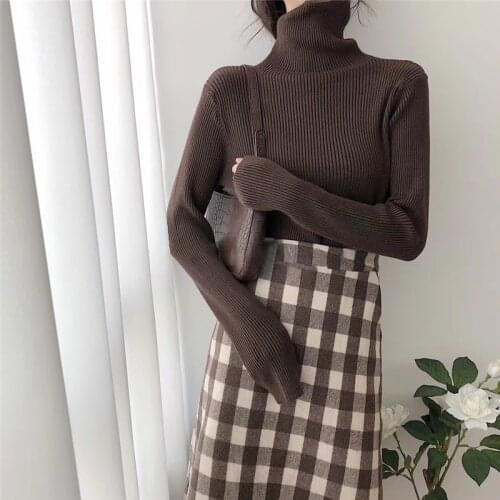 Hirsionsan Casual Turtleneck Sweater Women 2020 Autumn Winter Korean Solid Long Sleeve Knitted Pullovers Slim Basic Pink Sweater