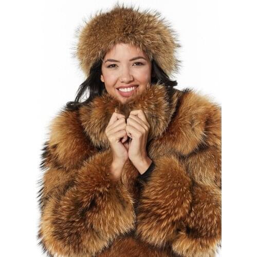 Winter Fur Coat Jacket Women Real raccoon Fur Outwear Plush Fashion Overcoat Stand Collar