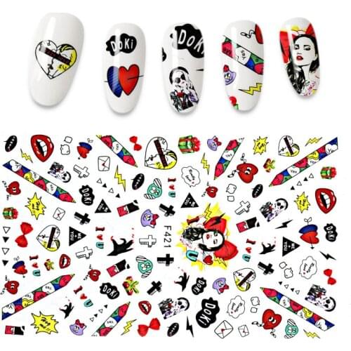 1PC Nail Stickers Cute English Alphabet Design Nail Decal Manicure Nail art Decorations
