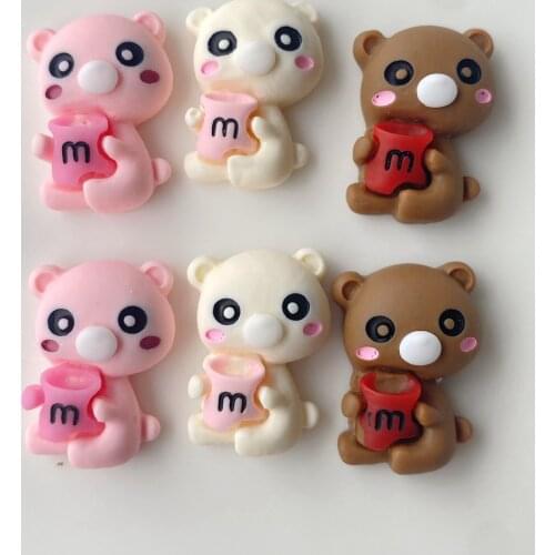 10Pcs Cute Cartoon M Bear Resin Decoration Craft Flatback Cabochon Scrapbooking DIY Embellishments Jewelry Making Accessories