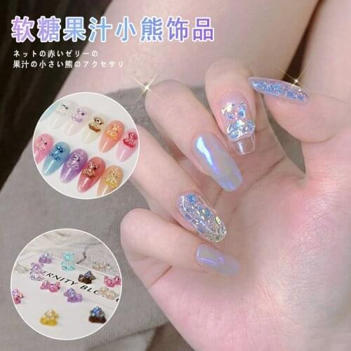 10pcs Kawaii Bear Design Nail Rhinestone Mixed Mini Stone 3D Charm Resin Material Manicure Polish Jewelry Accessories