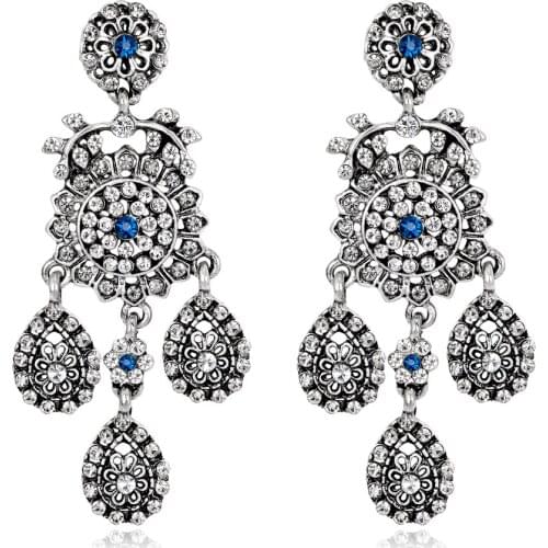 20pcs/lot Bling Long Earrings Jewelry Luxury And Elegant Jewelry Sapphire Rhinestone Drop Earrings For Women