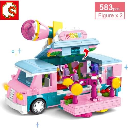 SEMBO 583Pcs Girls Toys Series Creative Interview Car Building Blocks Street View Friends Figures Model Bricks For Girls Gifts