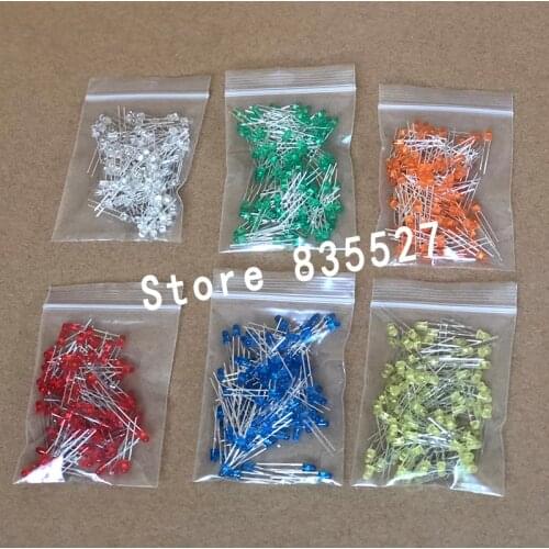 600pcs/lot 3MM in the color Kit Mixed 6 Color : White / Green / Orange / Red / Blue / Yellow LED light emitting diode DIP F3