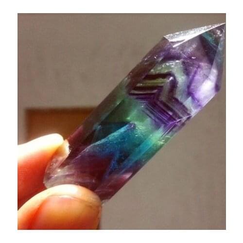 70.1g raibow Rare Natural green purple fluorite quartz crystal point healing