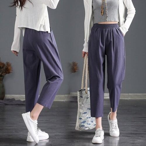 Cotton Linen Pants for Women Trousers Loose Casual Solid Color Women Harem Pants Plus Size Capri Womens Spring Summer NS4844