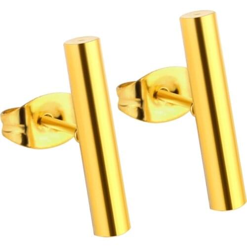 316L Stainless Steel Cylindrical Earrings Simple Fashion Cylindrical Geometric Golden Earrings No Fade