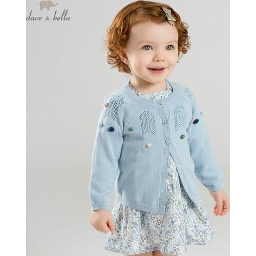 DBM9889-1 dave bella spring infant baby girls fashion cardigan kids toddler coat children boutique blue knitted sweater
