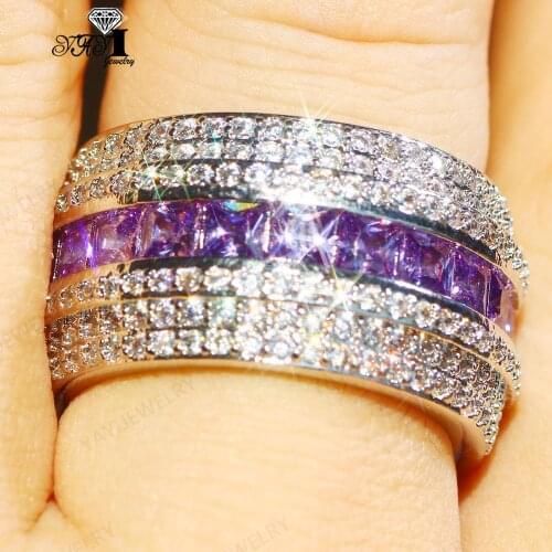 YaYI Fine Jewelry Top Quality Around Gemstones Amethyst Cubic Zirconia Silver Color Engagement Wedding Party Luxury Rings Gifts