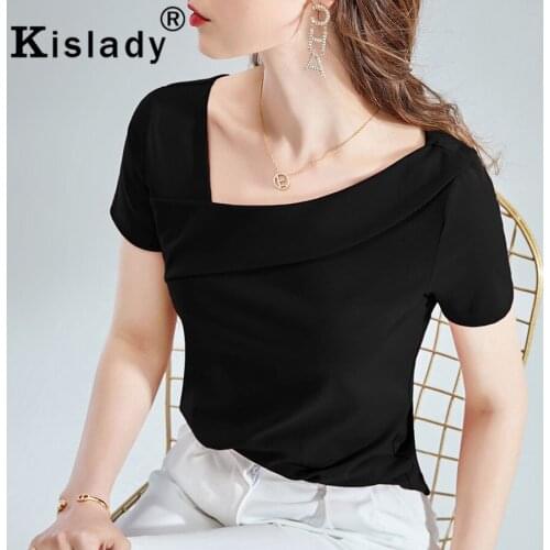 Kislady New Spring Summer Womens Sexy Skew Collar Gothic Charming Shirt Tops Elegant Patchwork Solid Korean Harajuku Clothes