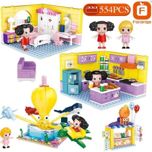 Creative House Street View Cute Anime Building Block Ddung Family Princess House Bricks Toys For Girls Friends Holiday Gifts