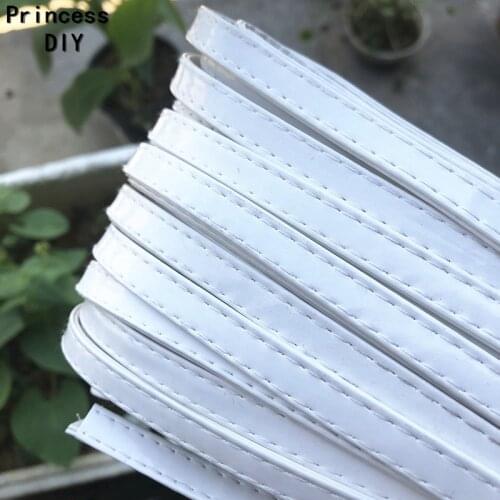 5Yards 10mm Shiny White Stitched PU Ribbon Double Face 3/8'' Glossy Faux Leather Ribbon DIY Hand Bag Knapsack Belt Accessory