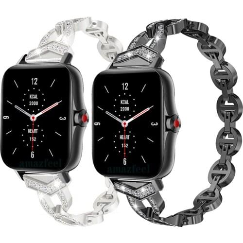 Metal Wrist band For Xiaomi Amazfit Bip S U Lite S Strap For Amazfit Gts 2e GTR 42mm Gts 2 mini Stainless with diamond Bracelet