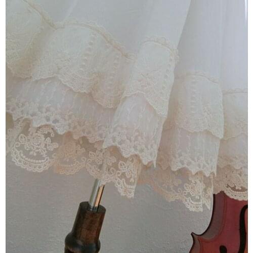 Vintage Mori Girl Style Sweet Lolita Lace Pleated Underskirt Retro Women Long Floral Petticoat White Midi Tutu Slip Skirt Faldas