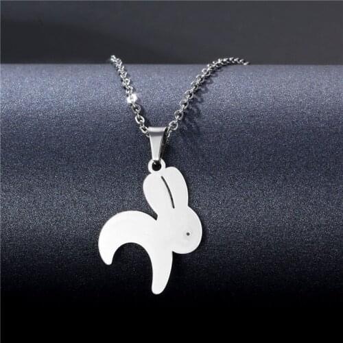 Stainless Steel Minimalist Jewelry Hippop Cute Long Ear Rabbit Bunny Pendant Necklace Kpop