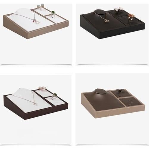 High Quality Leatherette Jewelry Set Display Tray Necklace Stand Box Ring Holder Earrings Organizer Pendant Showcase for Counter