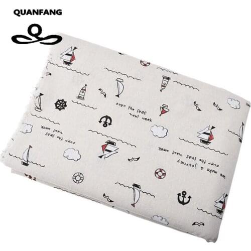 Printed Cotton Linen Fabric For Quilting,DIY Sewing,Sofa,Curtain,Bag,Cushion,Furniture Cover Material,Sailor Series,Half Meter