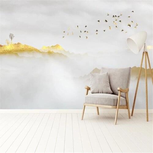 Milofi background wall custom golden ink landscape modern new Chinese TV background wall sofa background wall