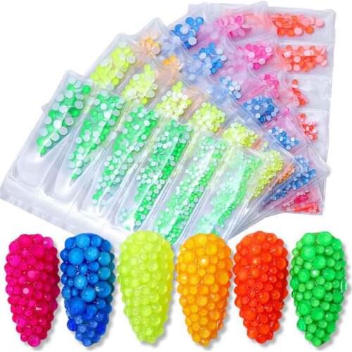 New 6 Grids Multi Mixed Size SS6-SS20 Crystal Gem Luminous Stones Nail Art Decorations DIY Flatback Fluorescence Nail Rhinestone