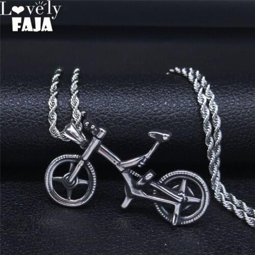 Lovely FAJA Punk Big Long Stainless Steel Bicycle Necklaces Men Silver Color Statement Necklace Jewelry cadena hombre NZZ18S03