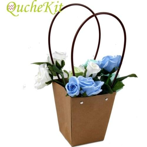 Kraft Paper Bags Flower Paper Box With Handle Waterproof Bouquet Florist Gift Packing Box Valentines Day Rose Boxes Party Decor