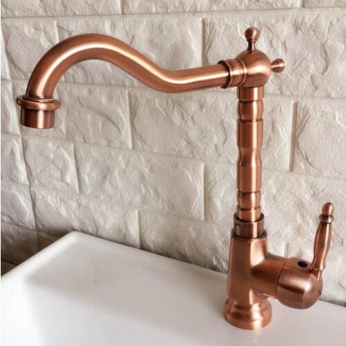 Swivel Spout Water Tap Antique Red Copper Single Handle Single Hole Kitchen Sink & Bathroom Faucet Basin Mixer Tap anf401
