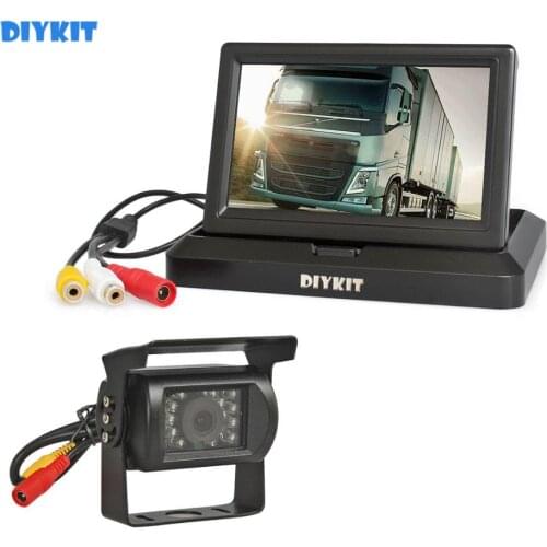 DIYKIT Wired 5" Foldable TFT LCD Monitor Waterproof IR Night Vision CCD Rear View Car Camera for Truck Caravan Bus Van