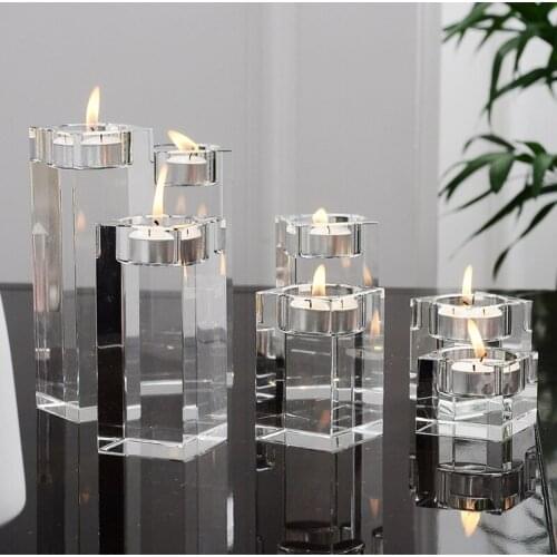Jinghanlu clear Crystal Candle Holders Small Tealight Candlestick Valentines Day Candlelight Dinner Table Home decor 9size