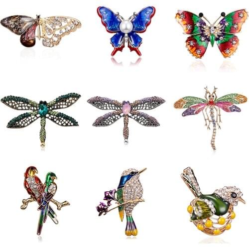 Crystal Vintage Butterfly Dragonfly Brooches for Women Large Birds Insect Brooch Pin Fashion Dress Coat Accessories Cute Jewelry