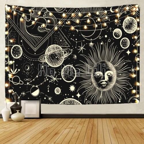 Sun And Moon And Stars Space Tapestry Psychedelic Home Decor