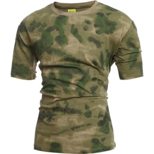 Camping Hiking Tactical Military Camo T Shirt Breathable Quick Dry US Army Combat T Shirt Short sleeve Cotton