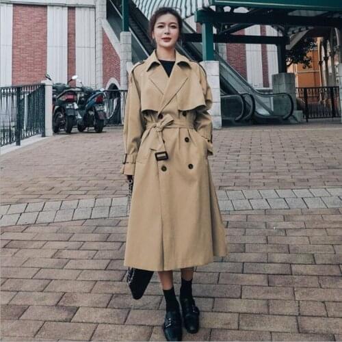 Autumn Winter Women Fashion With Belt Double Breasted Trench Coat England Style Long Sleeve Pockets Female Outerwear Overcoat