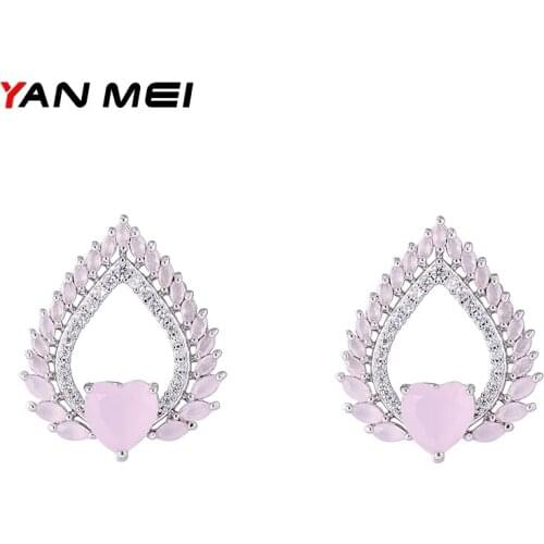 YAN MEI Hot Sale Fashion Waterdrop Heart Cubic Zirconia Earrings Romantic 2 Colors Crystal Womens Day Gift GLE6064Y