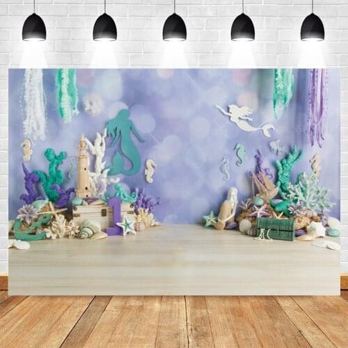Yeele Underwater World Mermaid Shell Wood Board Backdrop Photography Baby Shower Birthdays Background For Photo Studio Photocall