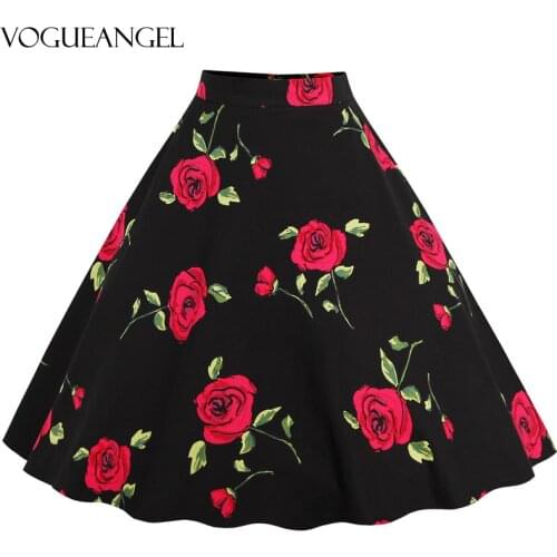 2021 New Arrival Summer A Line Vintage Floral Skirt 50s Pin up Style Rockabilly Swing Skirts Women Retro High Waist Midi Skirt
