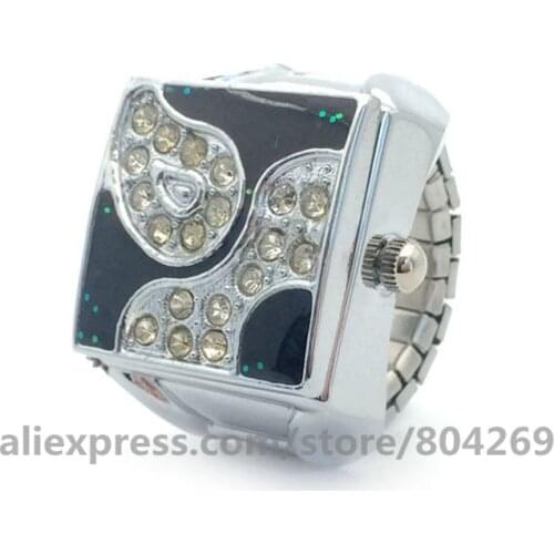 Womens Fashion Ring Square Watch Quartz Shinny Rhinestone Watch Ring For Women Watches Round Women Jewelry Elastic Ring Watch