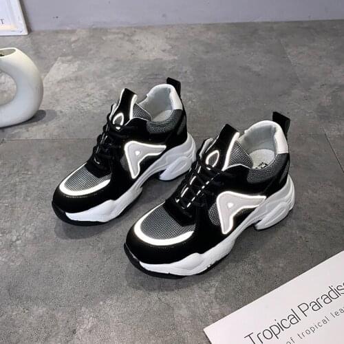 Womens fashion platform sneakers reflective strip decoration lace Tide single shoes soft bottom comfort espadrilles U21-52