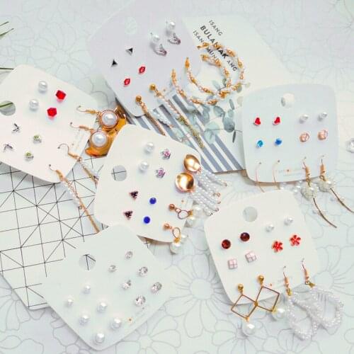 2021 Korean Style Dangle Earrings Womens Fashion Pearl Crystal Female Round Circle Earrings Set Charming Geometric Hot Jewelry