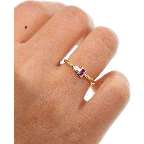 New delicate danity minimal jewelry christmas gift thin band gold color 2pcs white purple crystal stone ring