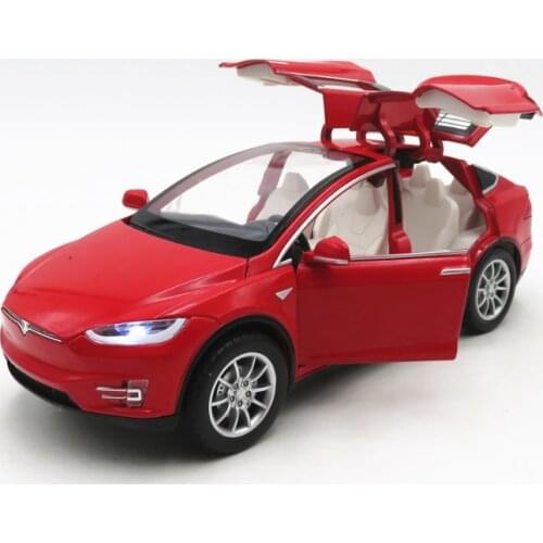 1: 24 Tesla Model X90 Acousto Optic Return Force 6 Door Alloy Car Model Simulation Childrens Toys Birthday Gift Red