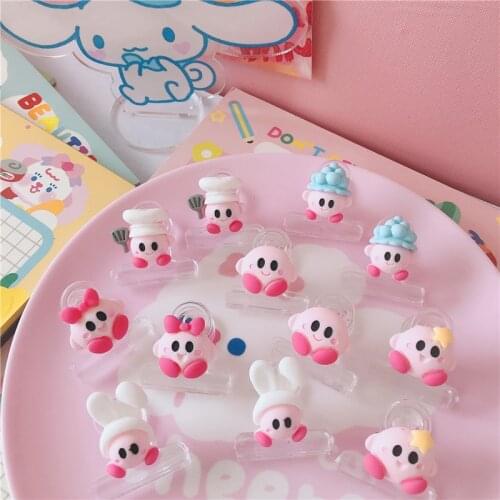 1PCS Kawaii Kirby Sanrio Plush Cartoon Cute Doll Pink Book Holder Bill Storage Small Clip Anime Plush Toy For Girl Birthday Gift